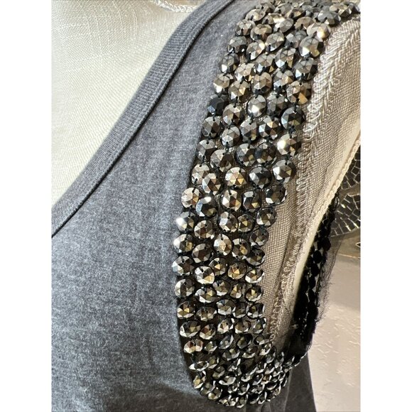 Naima Gray Sleeveless Tank Top Rhinestone Embellished Shoulders Size M - Picture 3 of 9